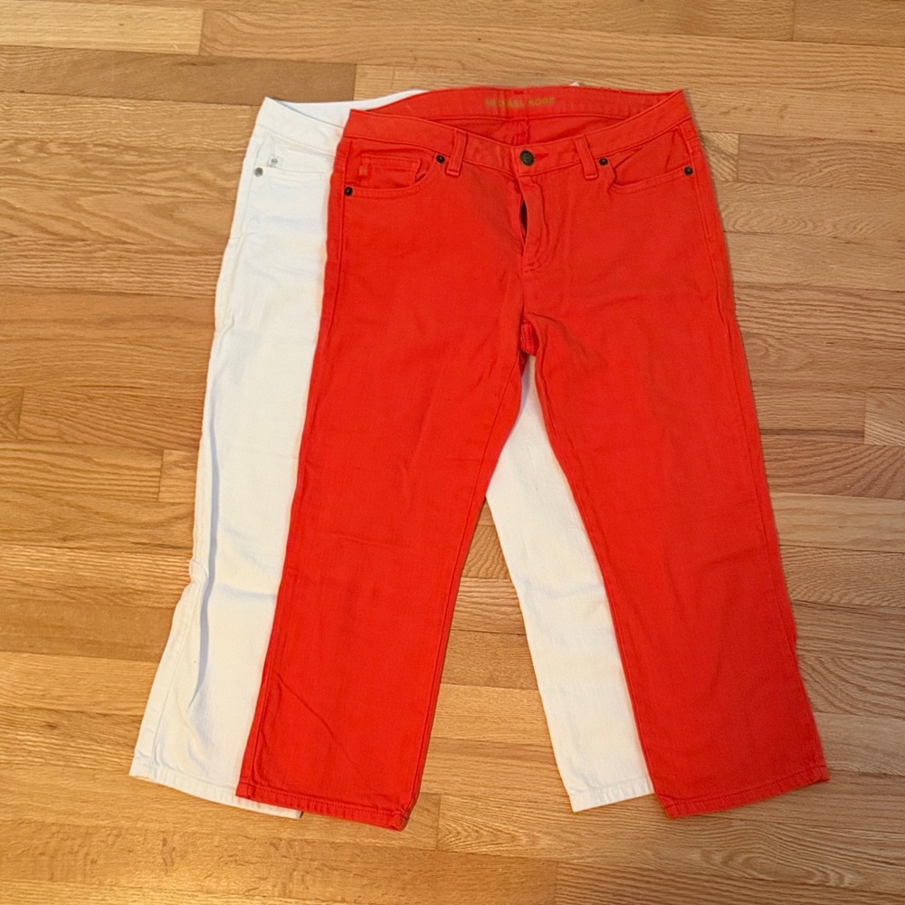 Michael Kors Cropped Ankle Pants in Bright orange & White